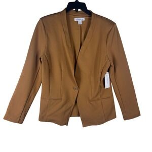 Liz Claiborne Womens 4-Way Stretch Blazer Brown Tan Single Button Size M NEW